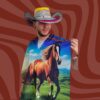 Poncho sublimado caballo fondo azul oscuro