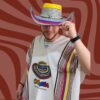 Poncho en algodon diseño sombrero vueltiao con franjas