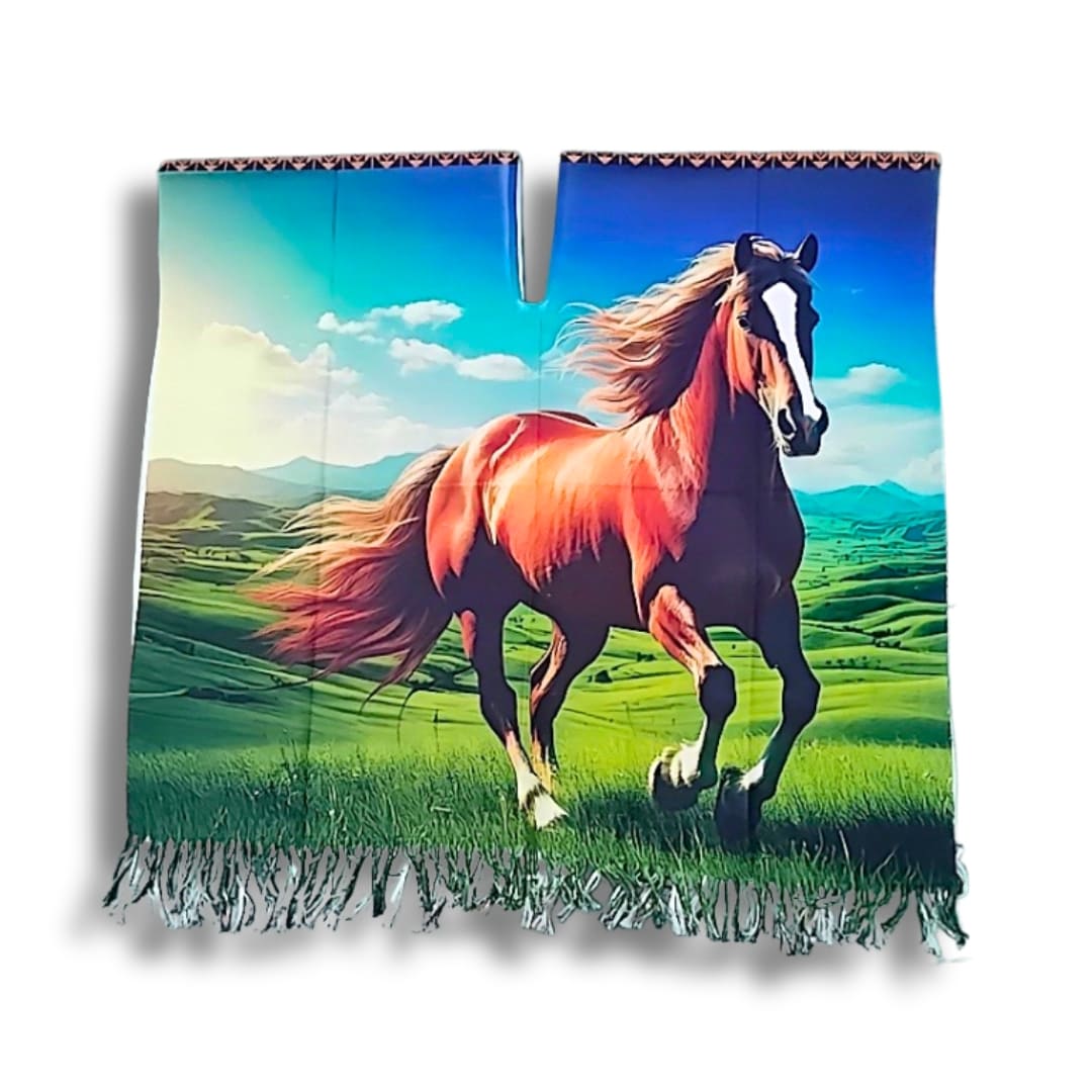 Poncho sublimado caballo fondo azul oscuro