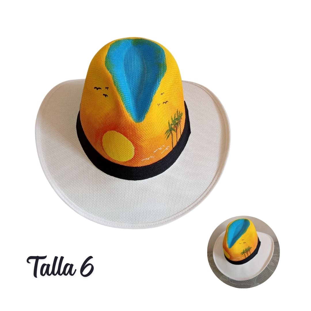 Sombrero pintado atardecer sol talla 6