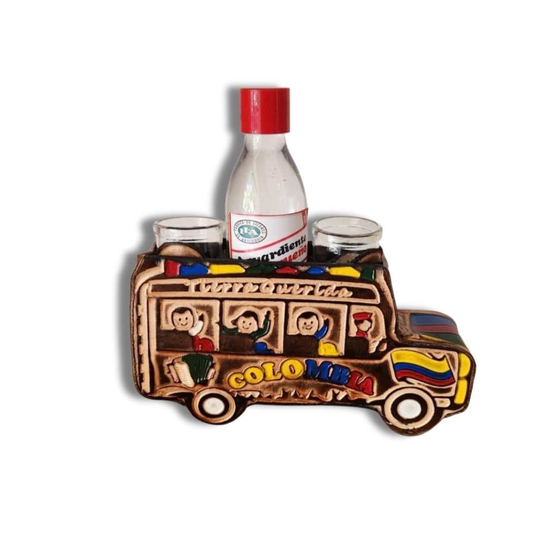 Servilletero Chiva con aguardiente y dos copas